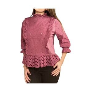 Women The Clothing Company Womens Purple Lace Eyelet Ruffle Blouse Top Medium